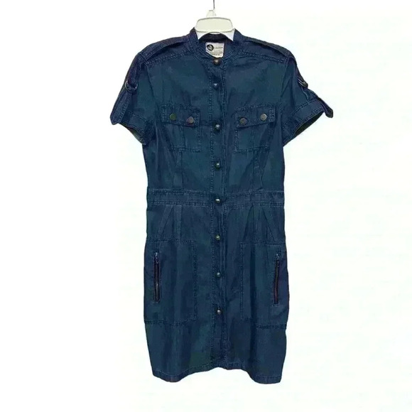 LANVIN x ACNE Denim Shirt Dress Multi Pocket Metal Button Women's - Picture 3 of 7